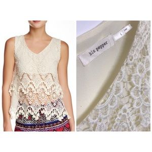 Blu Pepper Fringe Lace Tank in Ivory, Size L